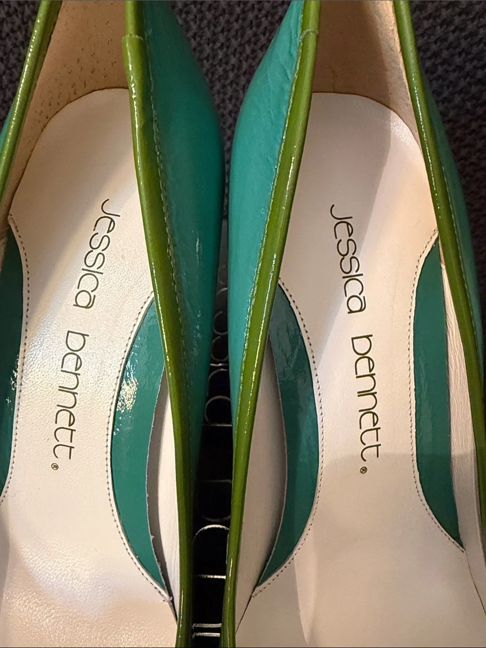 Jessica Bennett Turquoise and Lime Patent Leather Pumps
